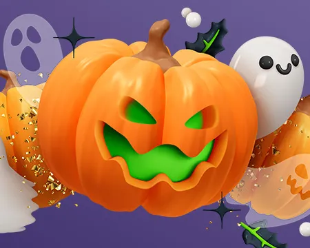 Spooky pumpkin and ghosts.