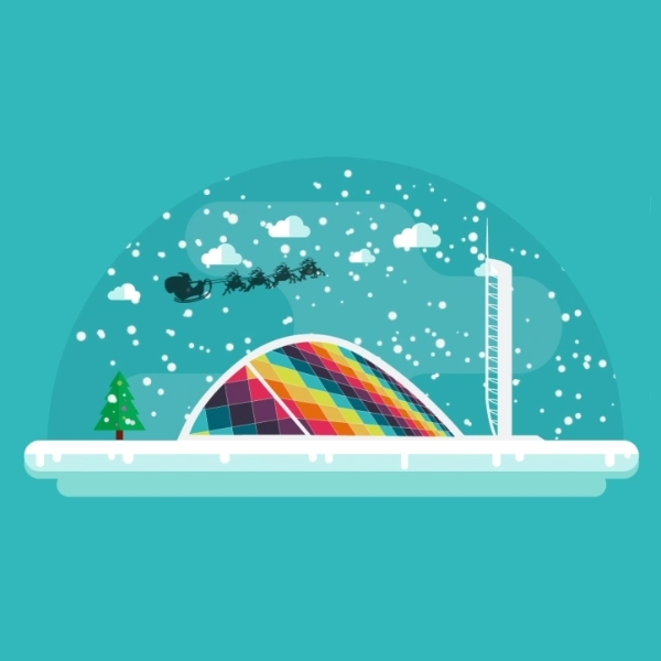A snowglobe containing Glasgow Science Centre