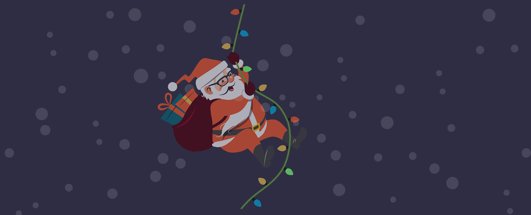 Santa swings on some Christmas lights