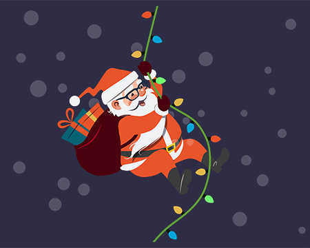 Santa swings on some Christmas lights