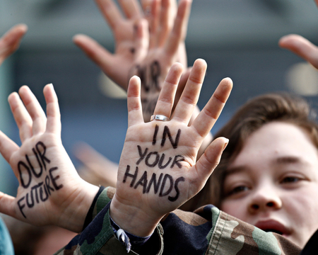 Grid image showing young people protesting