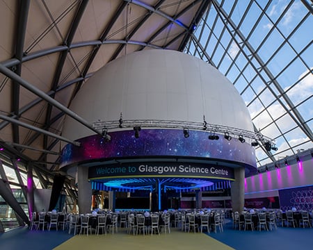Atrium event space at Glasgow Science Centre