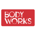 red background with bodyworks written in white