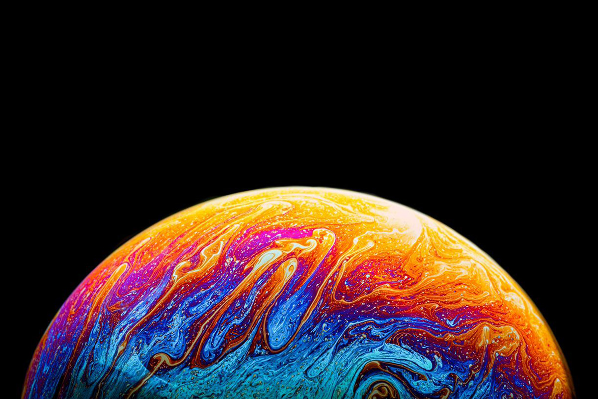 The colourful film on the surface of a bubble