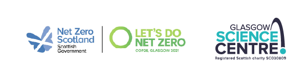 Exhibition development funding logos: Scottish Goverment - Let's Do Net Zero and Glasgow Science Centre