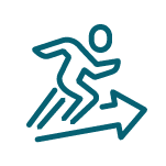 Outline of person running in the direction of an arrow pointing right