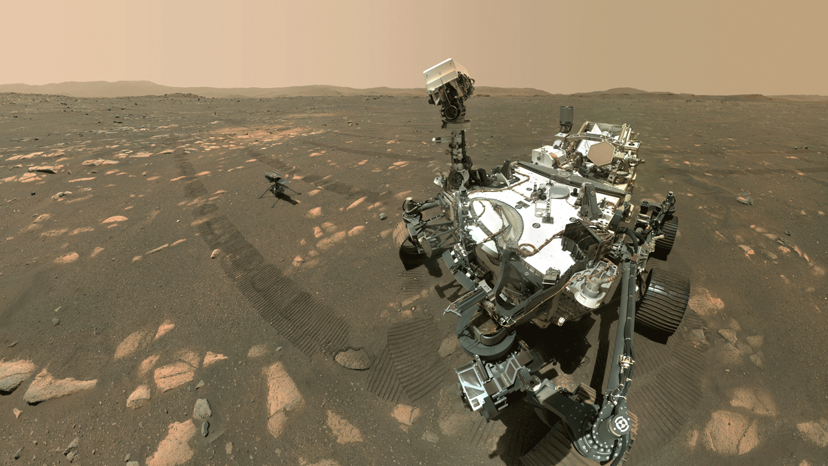 Mars 2020 selfie containing both perseverance rover and ingenuity. Image: NASA