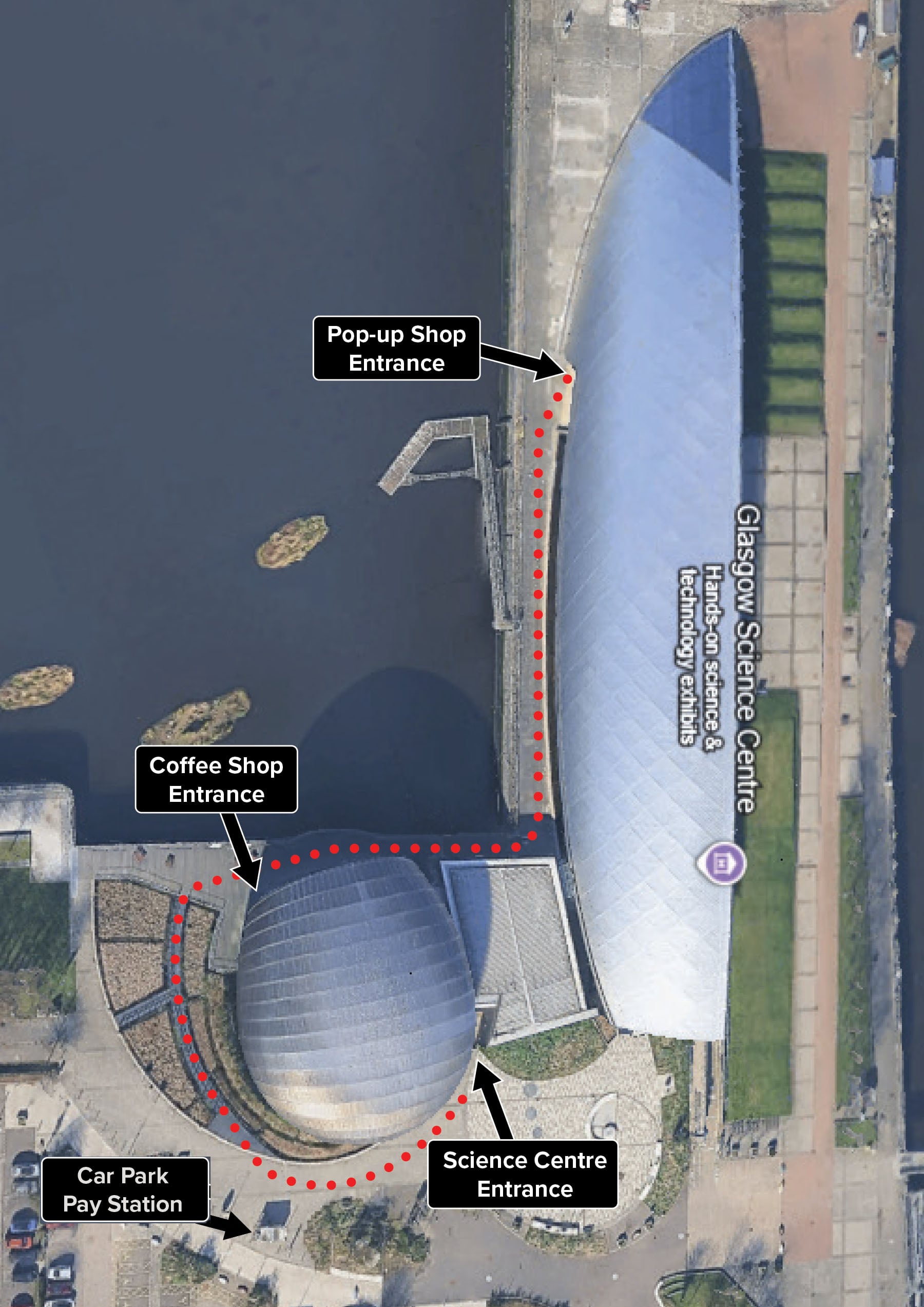 Map showing location of Pop-Up Shop and Car park Pay Station