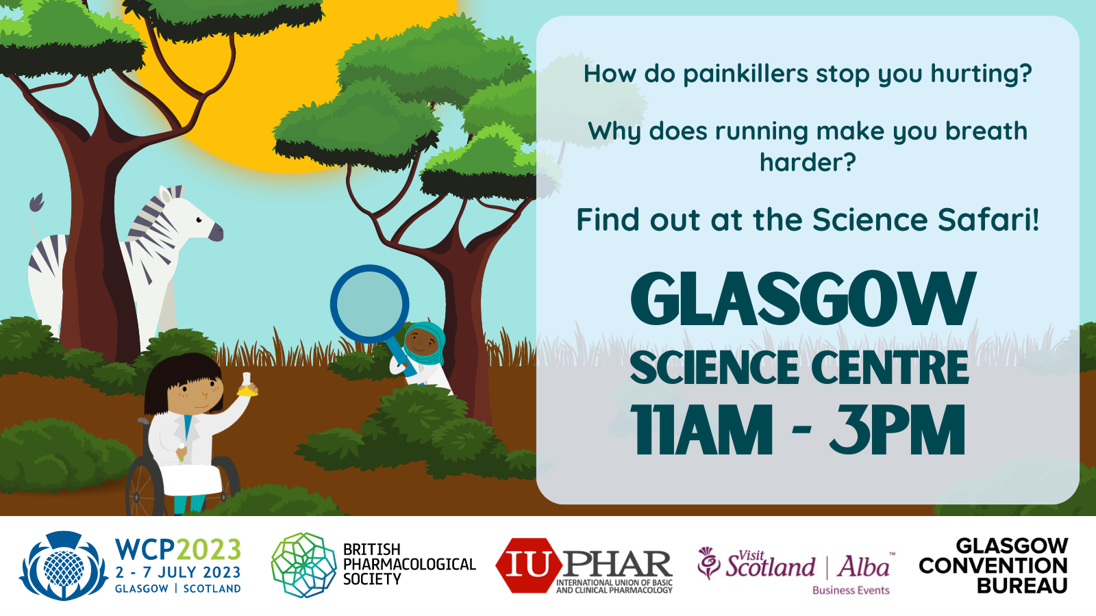 Graphic of scientists on safari with details of event