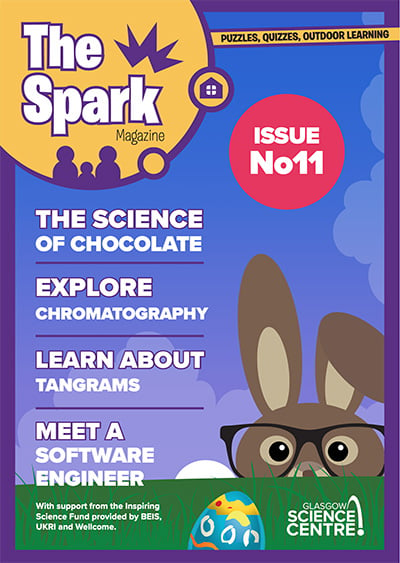 The front cover of The Spark - Issue 11 shows an illustrated rabbit and Easter egg