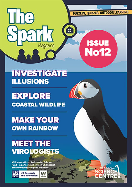 The front cover of The Spark Issue 12 with an illustration of a puffin.