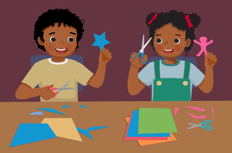 Illustration of a two children doing arts and crafts