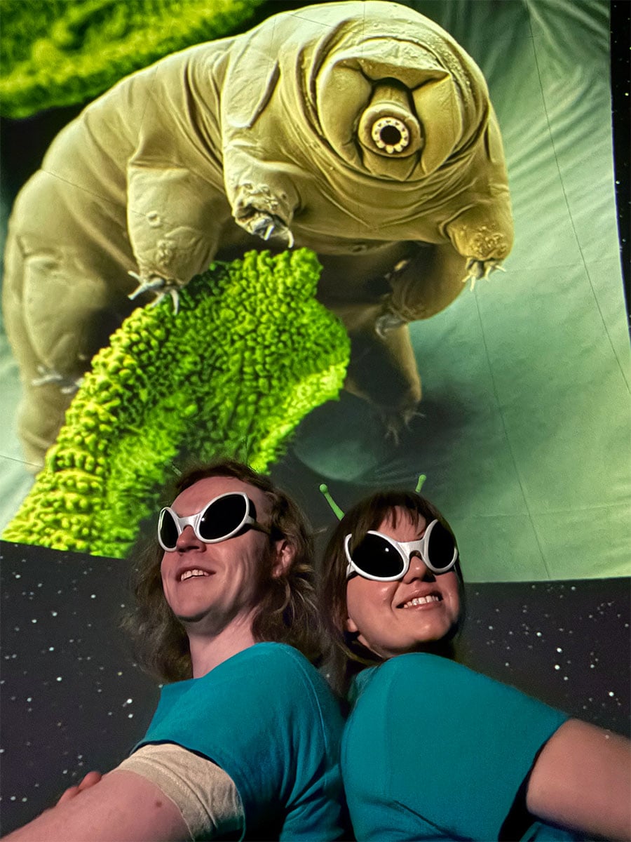 Alien Oceans - Annie Lennox and Kieran Petrie in the Planetarium with a giant tardigrade filling the dome