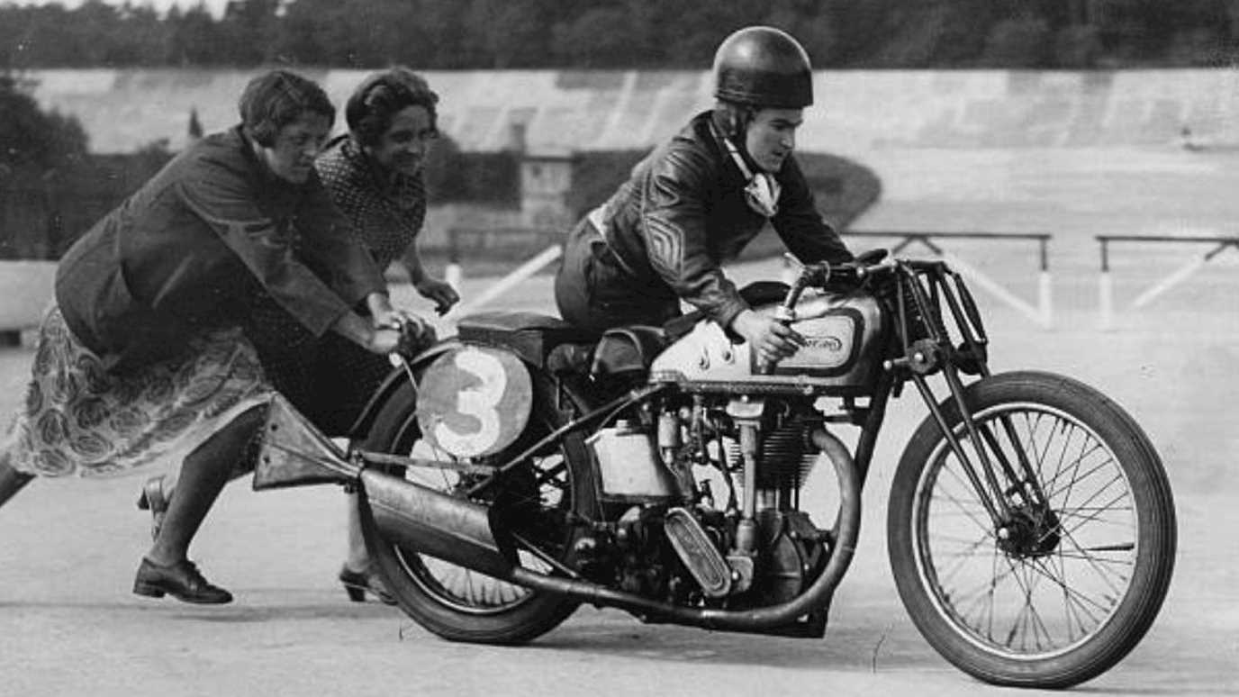 Beatrice Shilling on her motorbike