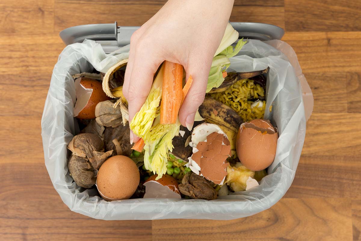 Food waste being placed into a food waste recycling bin