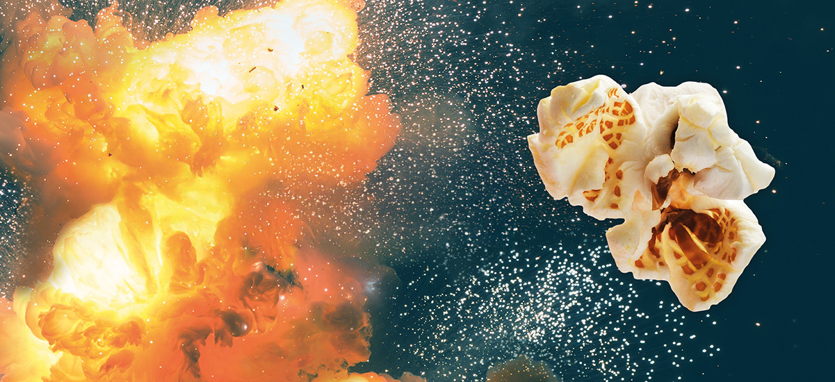 an explosion and a large piece of popcorn