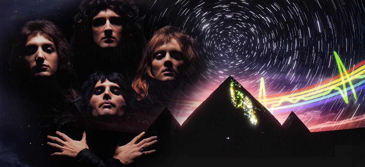 screenshots from queen heave and pink floyd's dark side of the moon