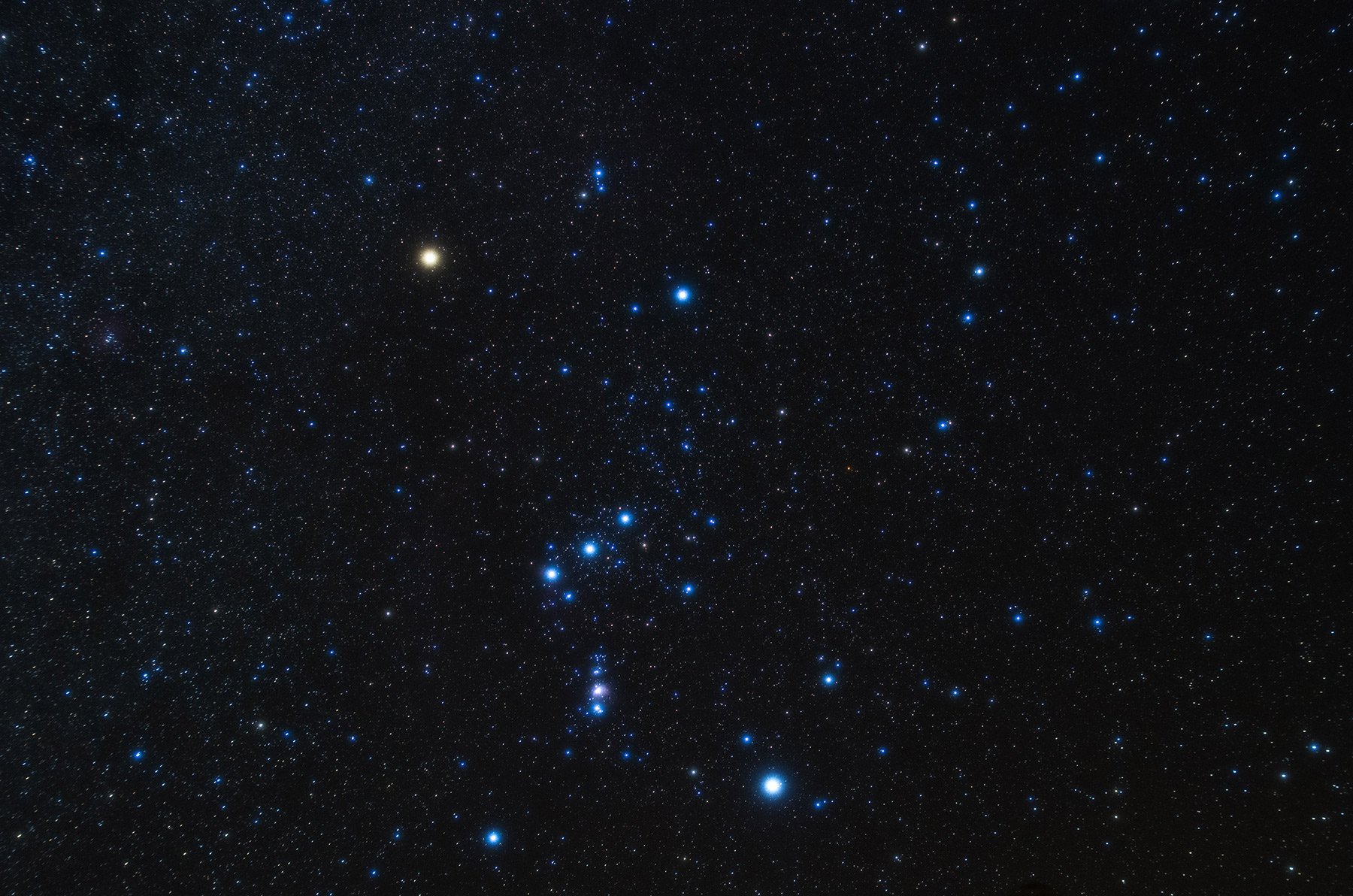 A photograph shows the stars that make up the constellation of Orion the Hunter