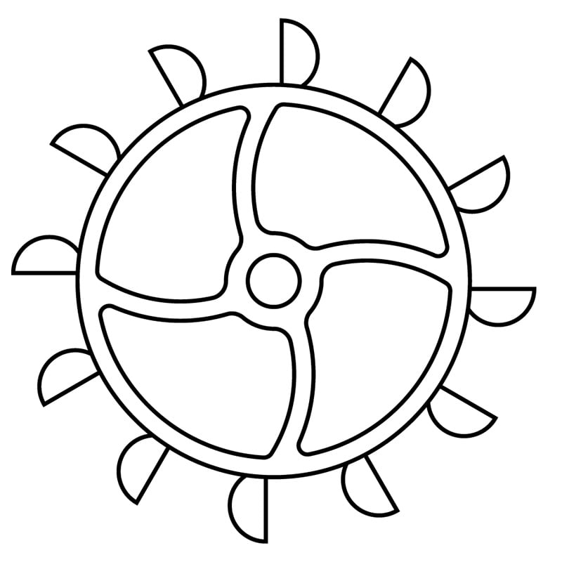 Pelton wheel design featuring ‘buckets’ positioned around the rim of the wheel.