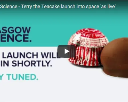 Glasgow Science test whether or not you can send a teacake into space. Terry the Teacake proves that it is possible, as he lifts off from Glasgow and travels for over 2 hours into space. 