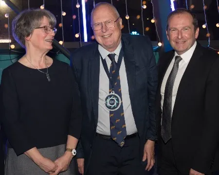 Professor Sir James Hough with his Inspiring Innovation Award, received at Glasgow Science Centre's Question of Science 2019.