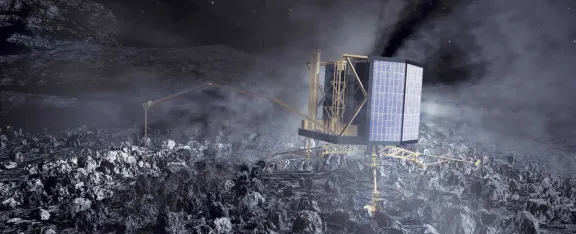 The Philae lander at work on Comet 67P/Churyumov-Gerasimenko. Image: ESA / AOES Medialab
