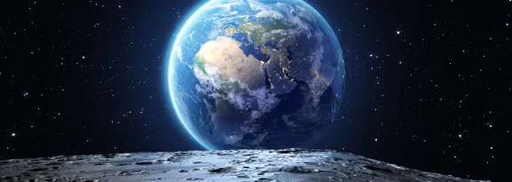 Blue Earth seen from the Moon surface