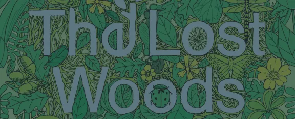 Banner image showing lost woods text on animated foliage