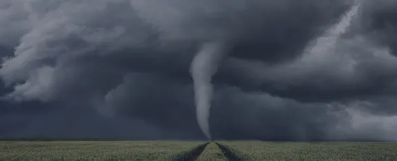 A tornado over a field of crops