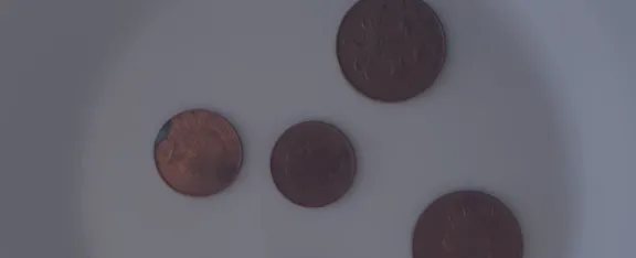 Copper pennies on a plate