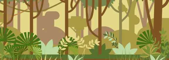 Illustration of green environment full of with trees and bushes 