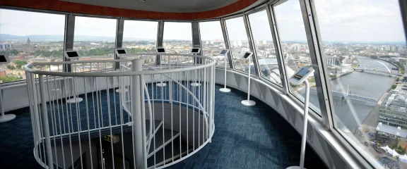 A view of Glasgow looking towards the city centre from Glasgow Tower's viewing cabin.