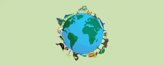 Logo showing world with animals around it