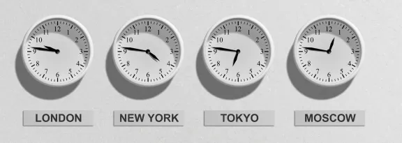 London, New York, Tokyo and Moscow Clocks