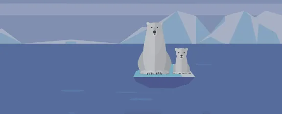 An illustration shows a polar bear and cub on ice floating in water.