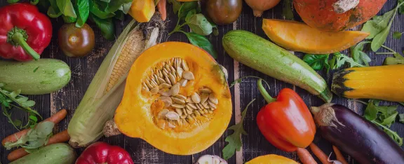 A selection of fruit and vegetables on a table