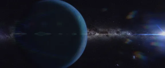 the hypothetical planet nine in front the Milky Way galaxy and lit by the Sun (3d illustration background, elements of this image are furnished by NASA)