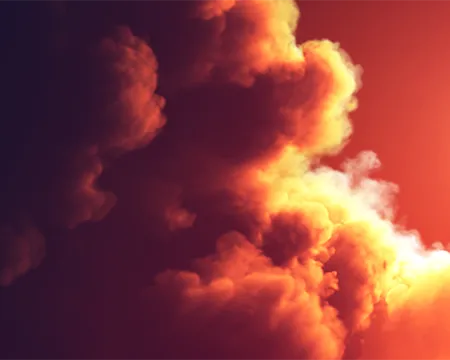 A fiery plume of cloud from a rocket launch