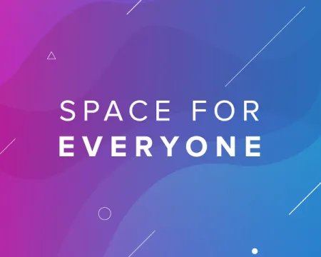 The words "Space For Everyone" on pink and blue background 