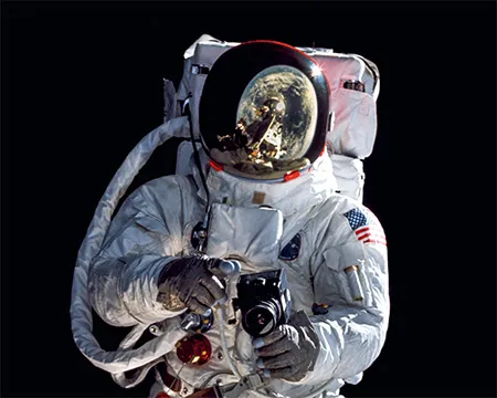 An astronaut in space. Apollo 9, 6th March, 1969. Image credit: NASA / JSC / ASU / Andy Saunders
