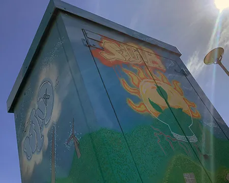 An electrical box gets an art makeover with wind and solar power