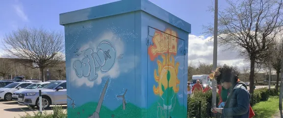 An electrical box gets an art makeover with wind and solar power