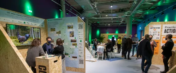 Exhibit stands set up in the Clyde Suite