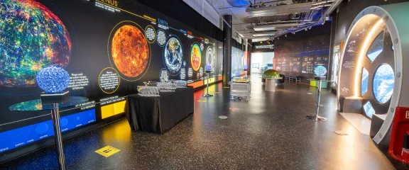 Space Zone event space set up for a reception at Glasgow Science Centre