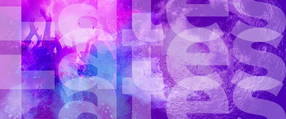 Dancers against a purple backdrop with the world Lates superimposed and repeated across the image.