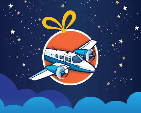 An illustrated Christmas bauble with an aeroplane
