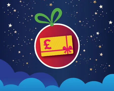 An illustrated Christmas bauble with a gift voucher