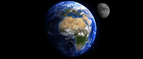 The Earth and Moon in space