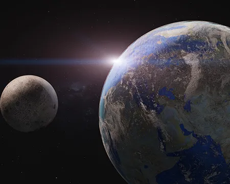 The Earth and Moon in space
