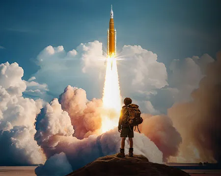 Space: The New Frontier. A young boy watches a rocket launch.